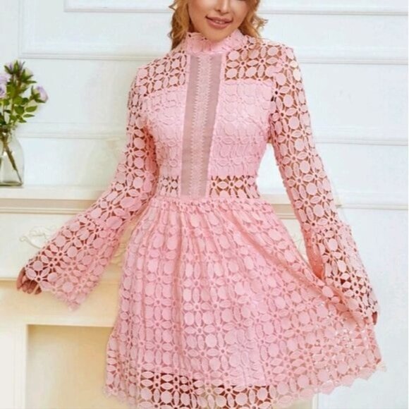 PLAIN CONTRAST MESH CUT OUT DRESS - Picture 7 of 10